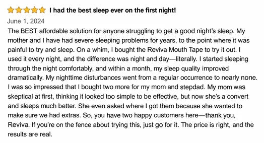 Customer review titled I had the best sleep ever on the first night!