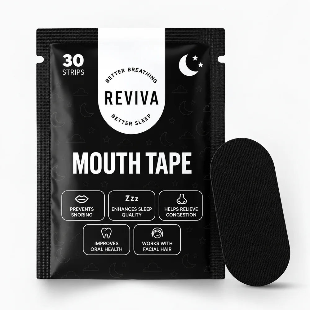 Reviva Mouth Tape pack with black mouth tape strip